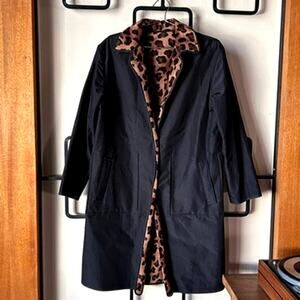 Vintage Drizzle Reversible Raincoat - Leopard Faux Fur & Black Trench